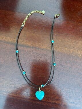 Lucky Brand Turquoise Heart Layered Necklace with Black Cord